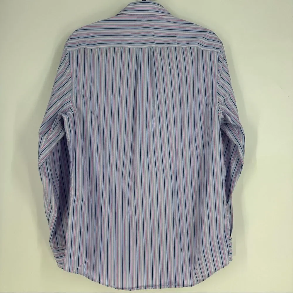 BANANA REPUBLIC Non Iron Slim Fit Blue Pink Striped Long-sleeve Button Down Sz M